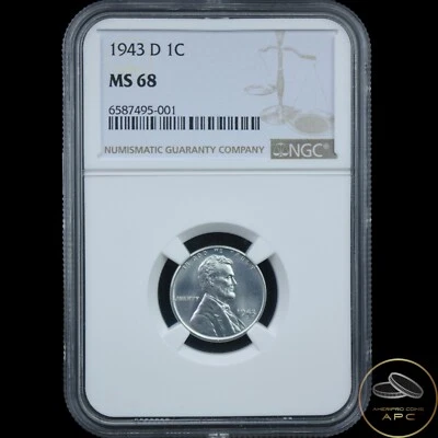 1943 D Lincoln Steel Cent NGC MS68 Rare High Grade - Image 1 of 2