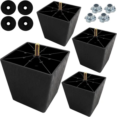 4 piezas patas de plástico para muebles de 4 pulgadas, patas cuadradas de sofá patas de sofá negras hilo M8  Foto 1 de 4