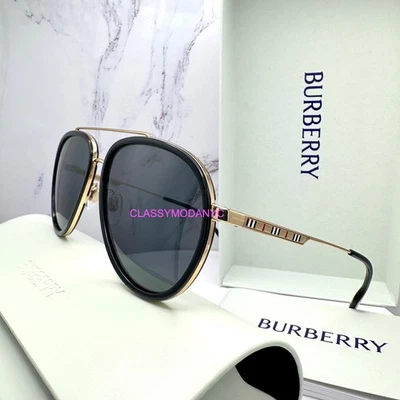 Nuevas gafas de sol Burberry polarizadas doradas negras a cuadros brazos aviador piloto metal Foto 1 de 4