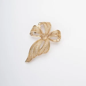 Vintage 14K Gold Antique Bow Brooch - Belle Époque Style - Tuscan Elegance - Picture 1 of 9