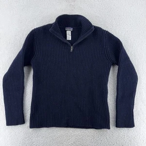 Patagonia Sweater Mens Medium Navy Blue Wool Half Zip Pullover Ribbed Knit Warm - Picture 1 of 6