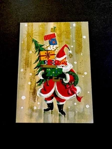 1 VTG CA Artist Ralph McConnell Xmas Greeting Card Giddy Santa W/ Presents & 🌲 - Picture 1 of 3
