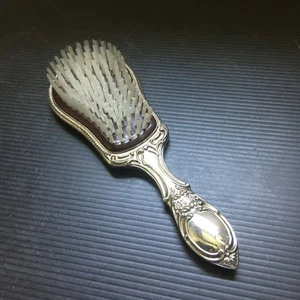 Spazzola per capelli vintage anni 50 portatile stile vittoriano placcata argento floreale vanità - Foto 1 di 6