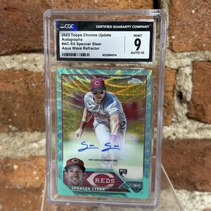 Spencer Steer 2023 Topps Chrome Update RC AUTO Aqua Wave Refractor /199 CGC 9 - Bild 1 von 4