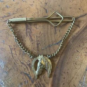 Old Estate Find: Vintage horse head horseshoe Tie Clasp - Picture 1 of 8