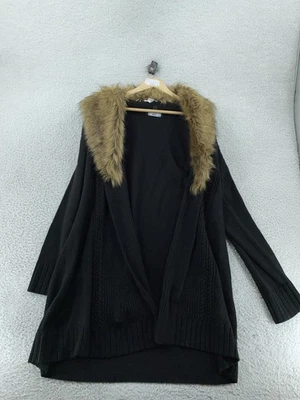 Suéter Dennis Basso para Mujer 1X Negro Cuello de Piel Sintética Frente Abierto Cárdigan Largo Foto 1 de 4