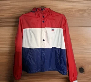 Chaqueta cortavientos Levi’s para mujer azul blanco rojo cremallera completa con capucha talla XL - M4 - Imagen 1 de 4