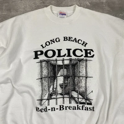 vintage 90s LONG BEACH POLICE BED N BREAKFAST sweatshirt 2XL XXL PD prison funny - Image 1 of 4