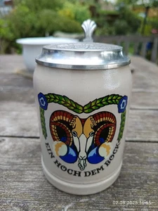 Brauerei Bischoff Winnweiler Bierkrug Humpen Mug Ein Hoch dem Bock Zinndeckel - Bild 1 von 7