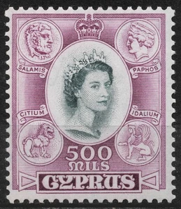 SG186 Sn:#181 MH 1955 500M CYPRUS  Definitive Issues - Queen Elizabeth II - Picture 1 of 2