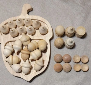 Natural Wooden Acorns Pears Shapes Acorn Sorting Tray Waldorf Inspired Fall DIY  - Picture 1 of 8
