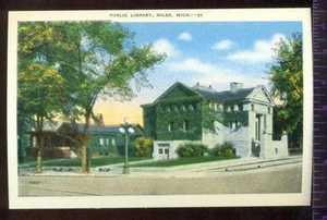 Postal vintage sin usar de la Biblioteca Pública de Niles Michigan - Imagen 1 de 1