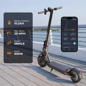 600W ELECTRIC SCOOTER 20MPH, 28-MILE, 10" PNEUMATIC TIRES, FRONT SUSPENSION NEW - Picture 1 of 12