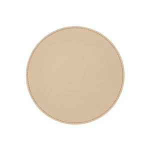 Tapis de Souris Rond Cuir Véritable Beige - Coutures Artisanales et Antidérapant - Photo 1/5