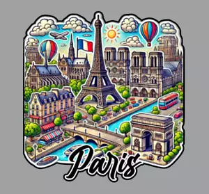 Paris France Original Art Die Cut Glossy Vinyl Laptop Sticker - Picture 1 of 2