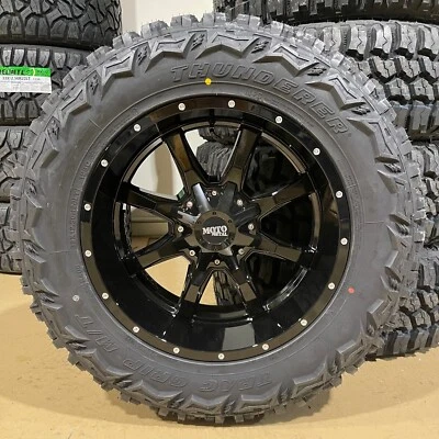 4 20x10 Moto Metal MO970 Black Wheels 35" MT Tires 5x5.5 Dodge Ram 1500 Classic - Image 1 of 4
