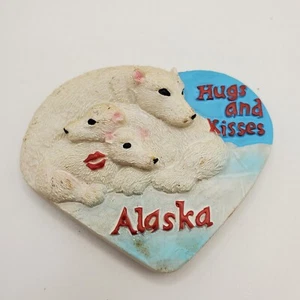 Vintage Alaska Hugs and Kisses Polar Bear Resin Fridge Magnet 2.9" x 2.4" - RARE - Picture 1 of 2