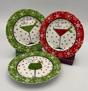 222 Fifth Let's Get Toasty Set of 3 Appetizer Canape Snack Plates - Picture 1 of 2