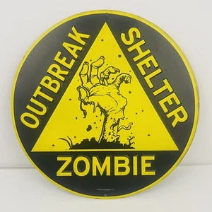 Zombie Outbreak Shelter 12 Inch Tin Sign Halloween Decor Embossed Horror - Picture 1 of 9