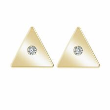 0.12 Ct Round Natural Diamond Unique Triangle Shape Stud Earring 10K Yellow Gold