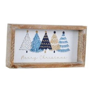 Christmas Decorations Indoor, Wooden Christmas Tree Signs for Table Desk Blue - Picture 1 of 7
