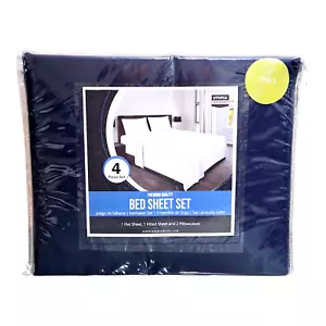 Juego de 4 sábanas y fundas de almohada de microfibra cepillada Utopia, completo - azul marino - Imagen 1 de 8