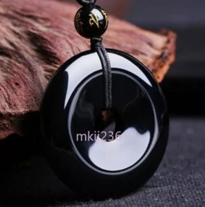 Black Obsidian Round Buckle Pendant Healing Reiki Amulet Protection Necklace - Picture 1 of 3
