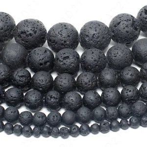 Natural Lava Stone Volcano Beads Round 4mm 6mm 8mm 10mm 12mm 14mm 15.5" Strand - Picture 1 of 2