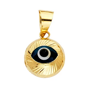 GOLD - 14K Yellow Gold Evil Eye Fluted Round Charm Pendant For Necklace or Chain - Picture 1 of 4