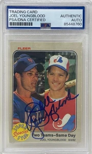 Joel Youngblood Signed 1983 Fleer Expos Mets Baseball Card #641 Two Teams PSA - Picture 1 of 2