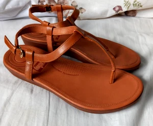 New FITFLOP Caramel Designer Tia Toe-Thong Leather Back Strap Sandals Size 5 - Picture 1 of 7