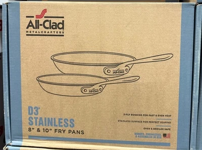 Conjunto de frigideira All-Clad D3 aço inoxidável 3 camadas ligado 2 peças 8" e 10" - Imagem 1 de 4