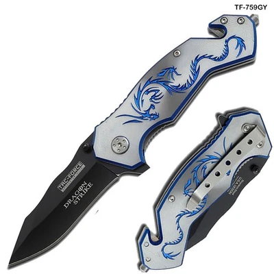Tac Force Folding Pocket Knife New Grey Dragon Strike Rescue Linerlock TF-759GY - Image 1 of 3