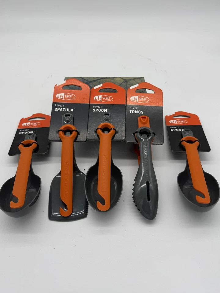 GSI Outdoors Pivot Utensils Lot – 3 Spoons, Spatula, Tongs – Camping Cooking Set - Image 1 of 1