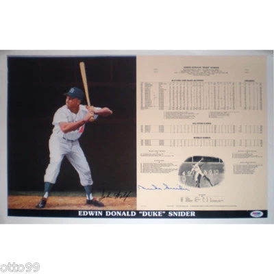 DUKE SNIDER SIGNED BROOKLYN DODGERS NY JOHN WOLFE LITHO STAT SHEET PSA COA PHOTO - Image 1 of 3