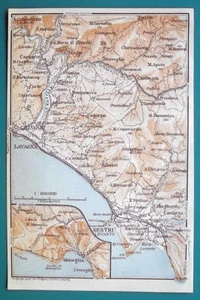 1931 BAEDEKER MAP - Italy SESTRI LEVANTE LAVAGNA Environs + Railroads - Picture 1 of 1