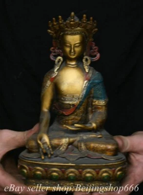 8.4" Old China Copper Gilt Paintings Buddhism White Tara Guan Yin Goddess Statue - Image 1 of 4