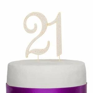 21 Cake Topper 21st Birthday Gold Number Party Decoration (Gold) - Picture 1 of 5
