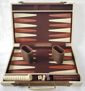 Vintage 1930-50 Bakelite Celluloid BACKGAMMON CORDUROY Suit CASE COMPLETE 15x10" - Picture 1 of 6