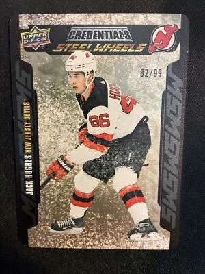 19-20 UD Credentials Hockey RC Rookie Gold SP Steel Wheels SW-1 Jack Hughes /99 - Image 1 of 2