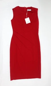 Damen Ärmellos Cocktailkleid Rundhals Hochzeitsgast Knielang Rot S - Bild 1 von 17