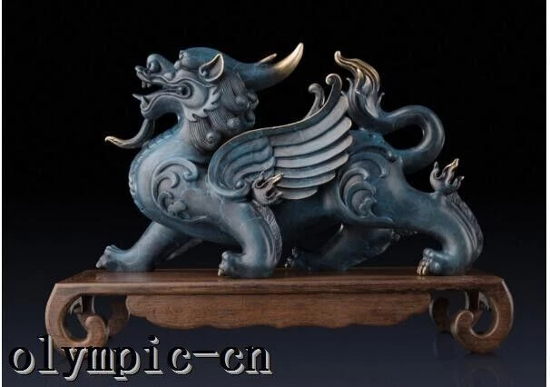 чистая латунь ручная роспись резной китайский дракон зверь Kylin статуя  - Изображение 1 из 4