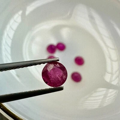 3.83ct 6pc Pinkish Red Natural RUBY Gemstone Round Normal Heat GFCO Certified - Image 1 of 4