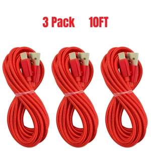10Ft Long USB Fast Charger Cable For iPhone 14 13 12 11 8 Braided Charging Cord - Picture 1 of 22