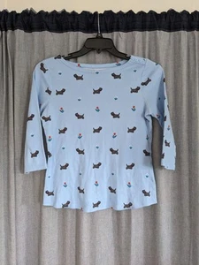 Charter Club blau 3/4 Arm Shirt Scotty Dog Print Damen Small 100 % Baumwolle - Bild 1 von 7