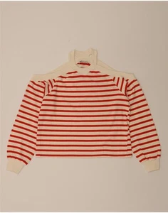 ZARA Womens Off Shoulder Top Long Sleeve UK 14 Medium Red Striped CX05 - Picture 1 of 3