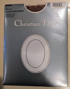Vntg Christian Dior Sz 4 Ultra Silken Sheer Control Top Sandalfoot Pantyhose Tan - Picture 1 of 2
