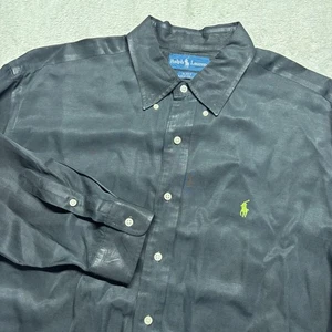 Ralph Lauren Blake Men's XL Silk Linen Black Long Sleeve Button Down Shirt Pony - Picture 1 of 7