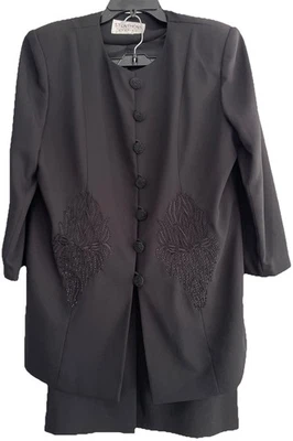 Conjunto de blazer y falda negra St. Anthony Evening para mujer talla grande 16W con cuentas Foto 1 de 4