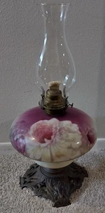 Antique Kerosene Oil Lamp Queen Anne Hand painted Flowers Parlor Scovill MFG Co - Picture 1 of 11